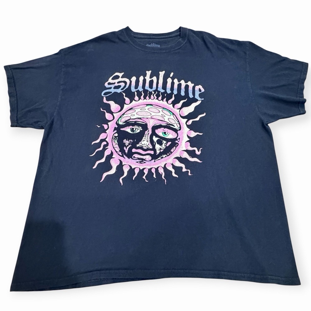 Sublime Sun Face T Shirt Men Black Pink Blue Psychedelic Ska Punk Rock Band 2XL